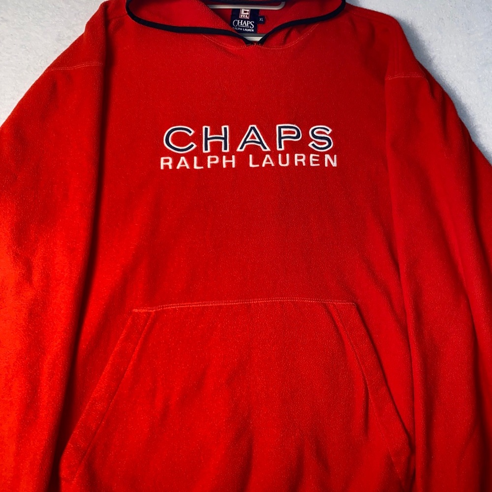 Vintage 90s Chaps Polo Ralph Lauren Fleece Pullover Hoodie Men’s XL Orange Red